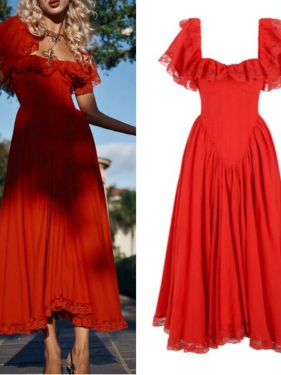 Selkie The Revolt Red Cupid Midi Dress Medium - Picture 3 of 14